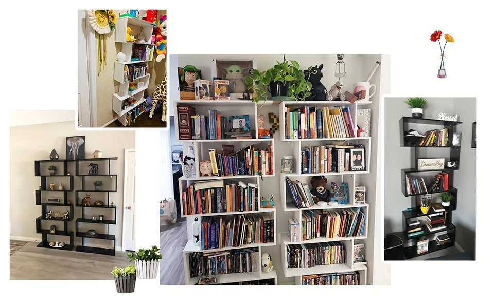 1pc Costway 6 Tier S-Shaped Bookshelf Storage, Display Bookcase Decor Z-Shelf, Coffee