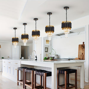 1pc Modern 2-Tier Round Crystal Chandelier, Industrial Style, E26 Bulb Not Included, for Dining Room, Kitchen Island, Bedroom, Laundry, Foyer, Entryway, with Installation Hardware, Semi-Flush Mount, Removable Claw, Ceiling Cl