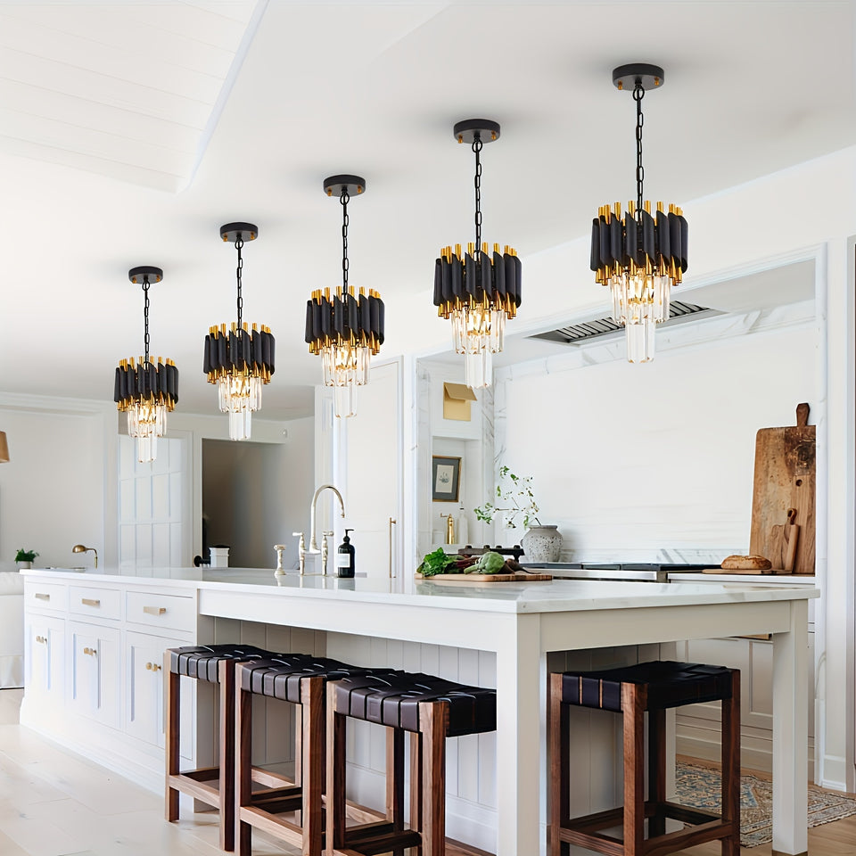 1pc Modern 2-Tier Round Crystal Chandelier, Industrial Style, E26 Bulb Not Included, for Dining Room, Kitchen Island, Bedroom, Laundry, Foyer, Entryway, with Installation Hardware, Semi-Flush Mount, Removable Claw, Ceiling Cl
