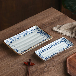 Ceramic Horizontal Pattern Sushi Kebabs Long Plate Restaurant Commercial Side Dish Tableware