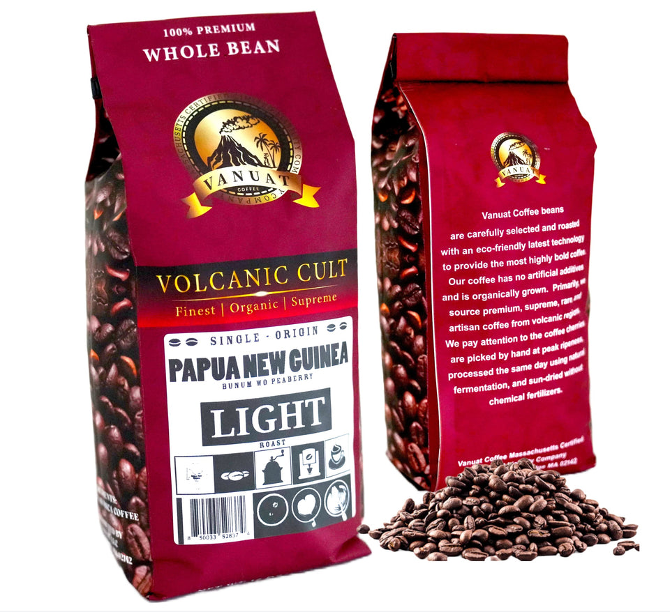 LIGHT ROAST WHOLE BEAN COFFEE SPECIALTY Volcanic Cult Vanuat Organic Supreme Finest Artisan beans. Sourcing premium artisan green specialty beans (Brazil, 16oz | LightROAST)