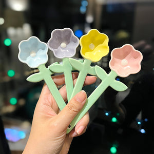Girls Good-looking Tulip Ceramic SUNFLOWER Spoon Household Flower Coffee Dessert Ice-cream Spoon