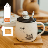 Cute Mark Ceramic Cup Female Coffee Spoon With Lid Cat Home Breakfast
