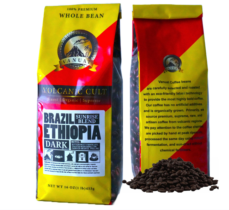 DARK ROAST VANUAT Volcanic Cult Organic Supreme Finest Artisan COFFEE Whole Bean Beans for Drip Coffee Cold Brew Espresso French Press Turkish Brew etc (Brazil, 16oz | Dark Roast)