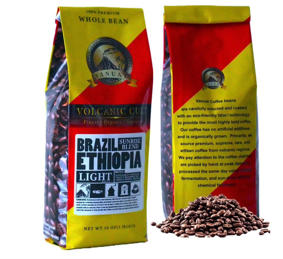 LIGHT ROAST WHOLE BEAN COFFEE SPECIALTY Volcanic Cult Vanuat Organic Supreme Finest Artisan beans. Sourcing premium artisan green specialty beans (Brazil, 16oz | LightROAST)