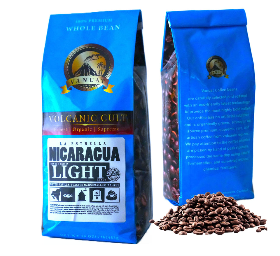 LIGHT ROAST WHOLE BEAN COFFEE SPECIALTY Volcanic Cult Vanuat Organic Supreme Finest Artisan beans. Sourcing premium artisan green specialty beans (Brazil, 16oz | LightROAST)