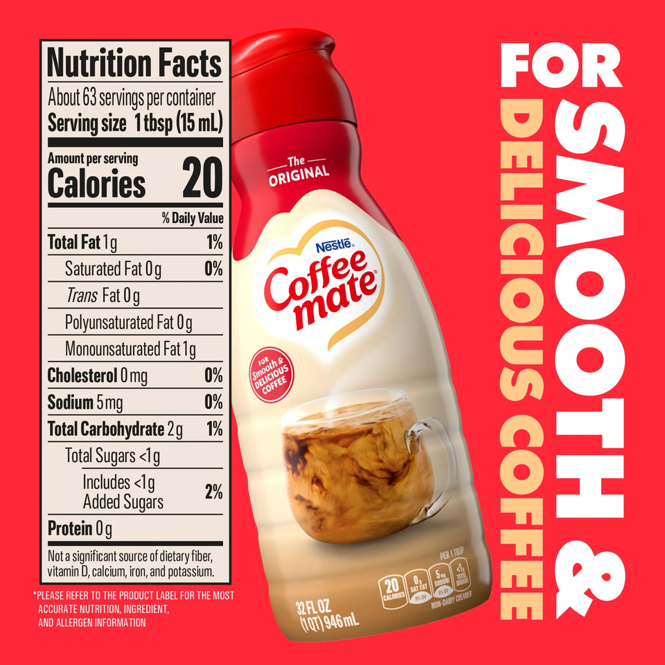 Coffee Mate Original Flavored Gluten Free Liquid Non-Dairy Coffee Creamer, 32 Fl Oz
