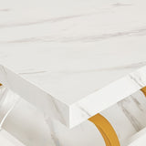 HOMIFLEX Coffee Table Modern Coffee Tables for Living Room White Marble Coffee Table Led Coffee Table with Storage 2-Tier Wood Center Table, Gold and White