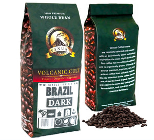 DARK ROAST VANUAT Volcanic Cult Organic Supreme Finest Artisan COFFEE Whole Bean Beans for Drip Coffee Cold Brew Espresso French Press Turkish Brew etc (Brazil, 16oz | Dark Roast)
