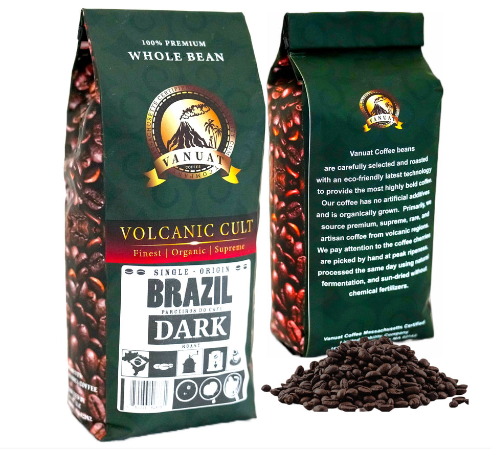 DARK ROAST VANUAT Volcanic Cult Organic Supreme Finest Artisan COFFEE Whole Bean Beans for Drip Coffee Cold Brew Espresso French Press Turkish Brew etc (Brazil, 16oz | Dark Roast)