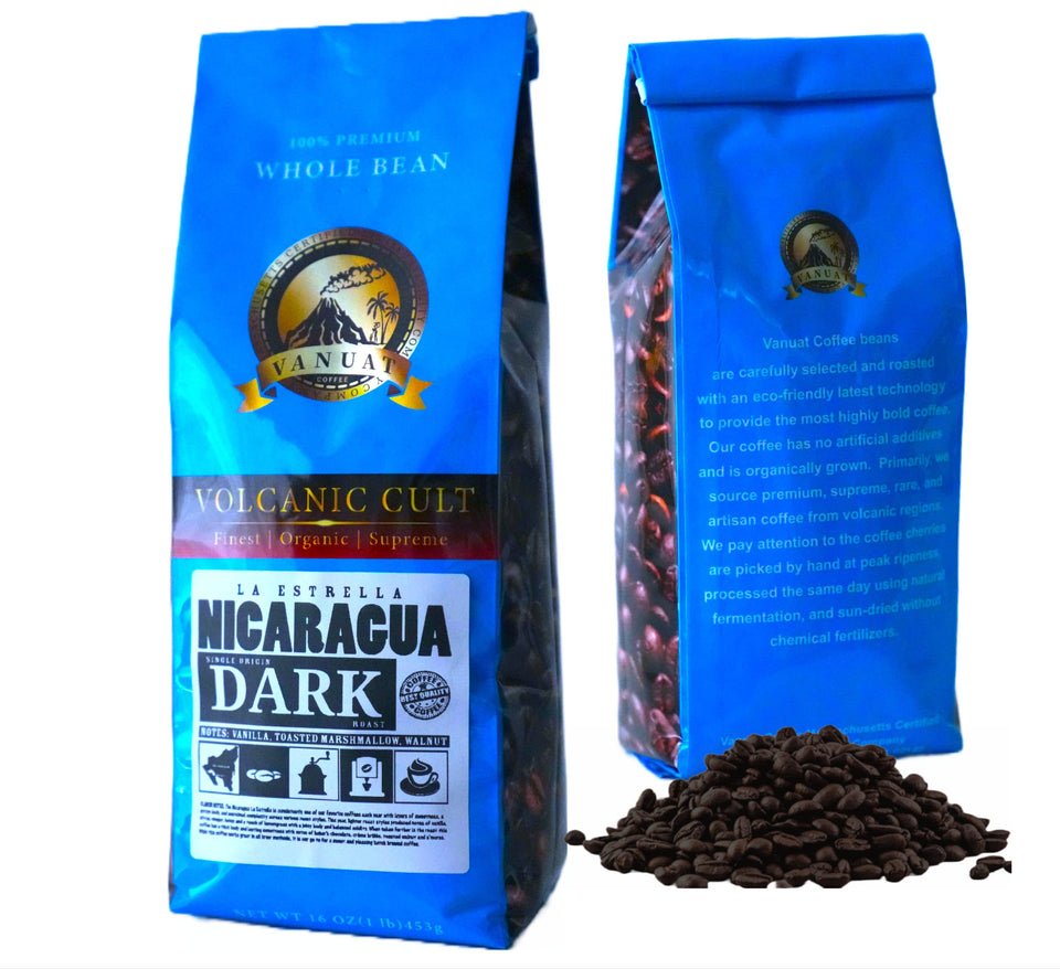 DARK ROAST VANUAT Volcanic Cult Organic Supreme Finest Artisan COFFEE Whole Bean Beans for Drip Coffee Cold Brew Espresso French Press Turkish Brew etc (Brazil, 16oz | Dark Roast)