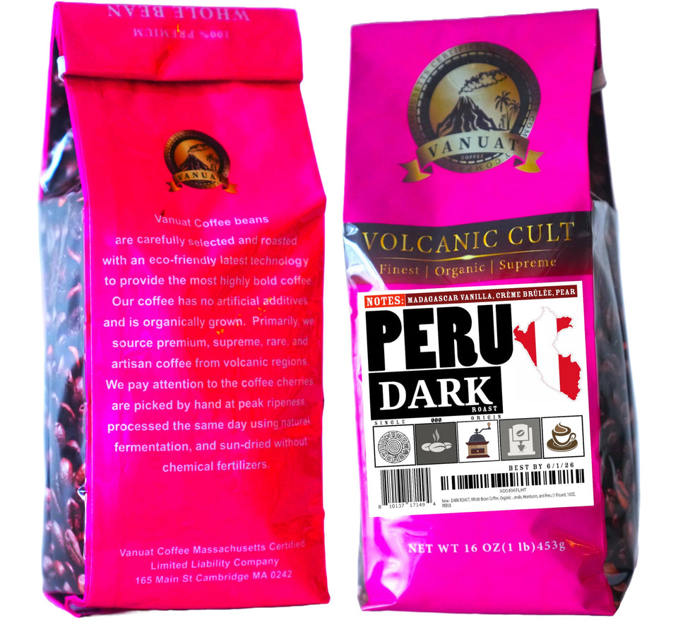 DARK ROAST, Whole Bean Coffee, Organic Fresh Artiżan Premium Beans, Volcanic Cult Vanuat LLC COLLECTION (1 Pound, 16OZ, EAST JAVA)