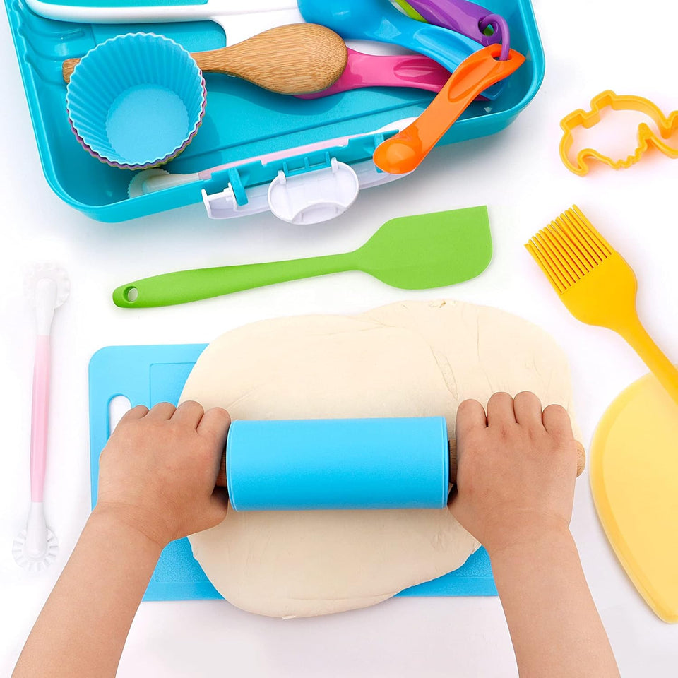 Kids Cooking Baking Set for Girl Boy, Real Baking Supplies Kits, Birthday Gifts for 3+ Year Old Girls, Kids Baking Utensils Includes Rolling Pins Chef Costume Hat and Apron Dinosaur