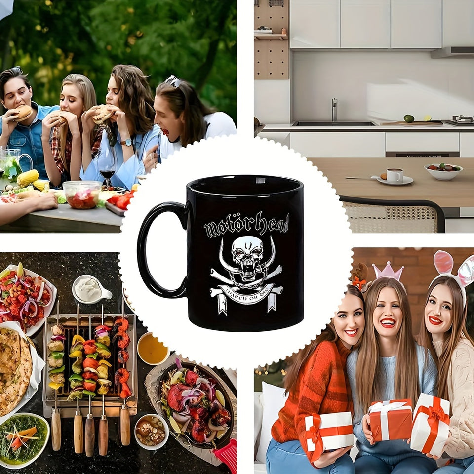 1pc British Motohead Classic MOTORHEAD Ceramic Coffee Cup, Creative And Novel Mug Gift, Holiday Gift, Summer Cold Drink Cup, Birthday Gift For Family, Friends, Colleagues And Classmates Black 11oz, Cup For Restaurant
