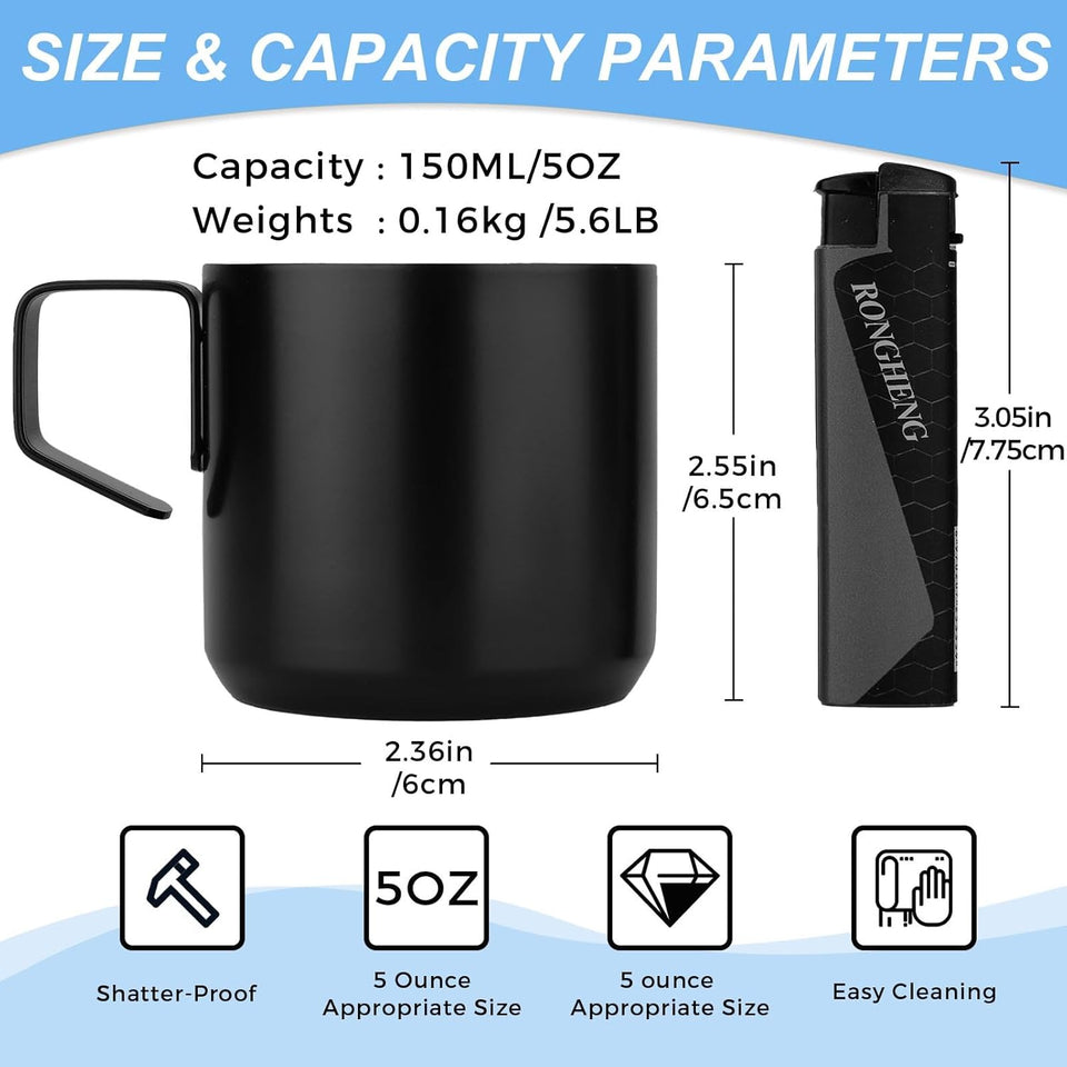 Stainless Steel Espresso Cups 2 Pcs Set, Double Wall Insulated Unbreakable Small Cup for Outdoor Events Picnics Party, Black 5 OZ