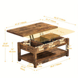 Sablyme Rustic Farmhouse Lift Top Coffee Table, 3-in-1 Multi-Function Center Table with Storage, Brown Hardwood - Ideal for Living Room, Adjustable Height for Comfortable Use