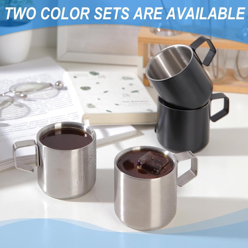 Stainless Steel Espresso Cups 2 Pcs Set, Double Wall Insulated Unbreakable Small Cup for Outdoor Events Picnics Party, Black 5 OZ