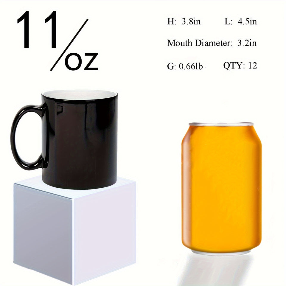 12Pack Color Changing Mugs, 11oz/15oz Black Sublimation Coffee Mug With White Gift Box