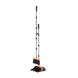Broom And Dustpan Set, Heavy Duty Dustpan And Broom Combo With Self-Cleaning Teeth, Metal Upright Standing Dust Pan With Long Handle, Ideal For Home, Restaurant, Office, Dorm, Black Orange