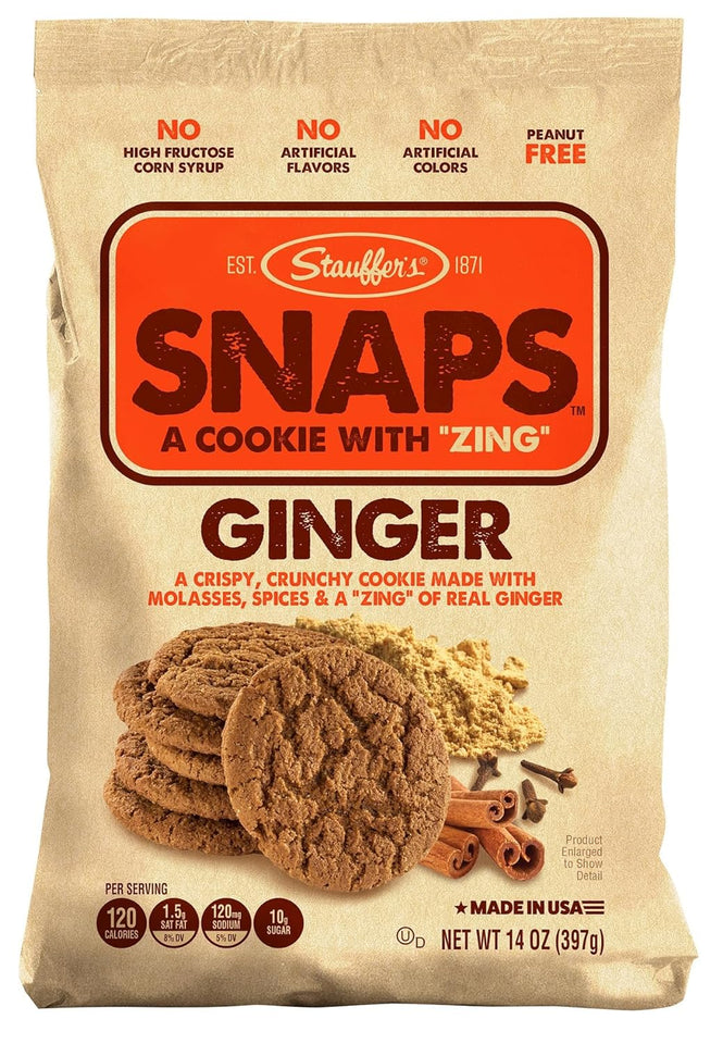 STAUFFERS Ginger SNAPS Cookies - 14Oz Bag - Ginger Flavored Cookies with No High