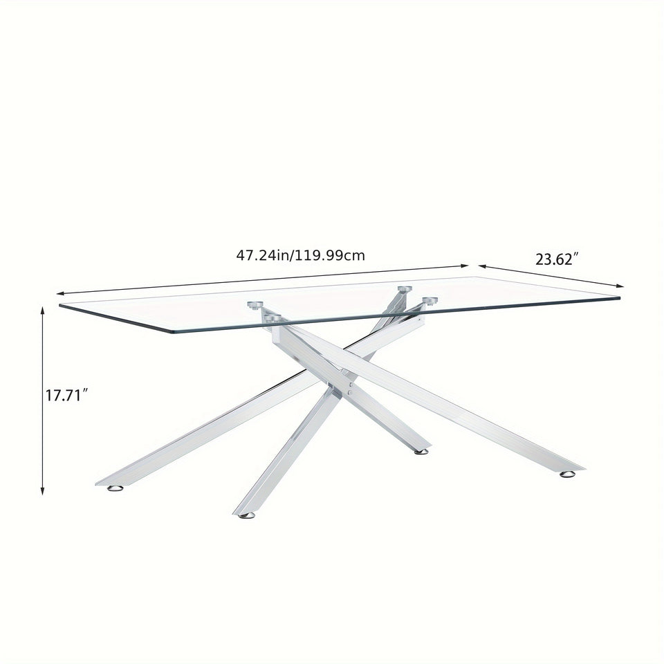 GSSDEE Rectangular Clear Tempered Glass Coffee Table, Stylish Design with Silver Chrome Plated Metal Legs, Coffee Table for Living Room
