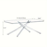 GSSDEE Rectangular Clear Tempered Glass Coffee Table, Stylish Design with Silver Chrome Plated Metal Legs, Coffee Table for Living Room