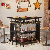 2-Tier L-Shaped Home Bar Unit with Stemware Racks & Footrest - Compact Coffee & Liquor Cabinet for Stylish Kitchen, Living Room or Pub Corner