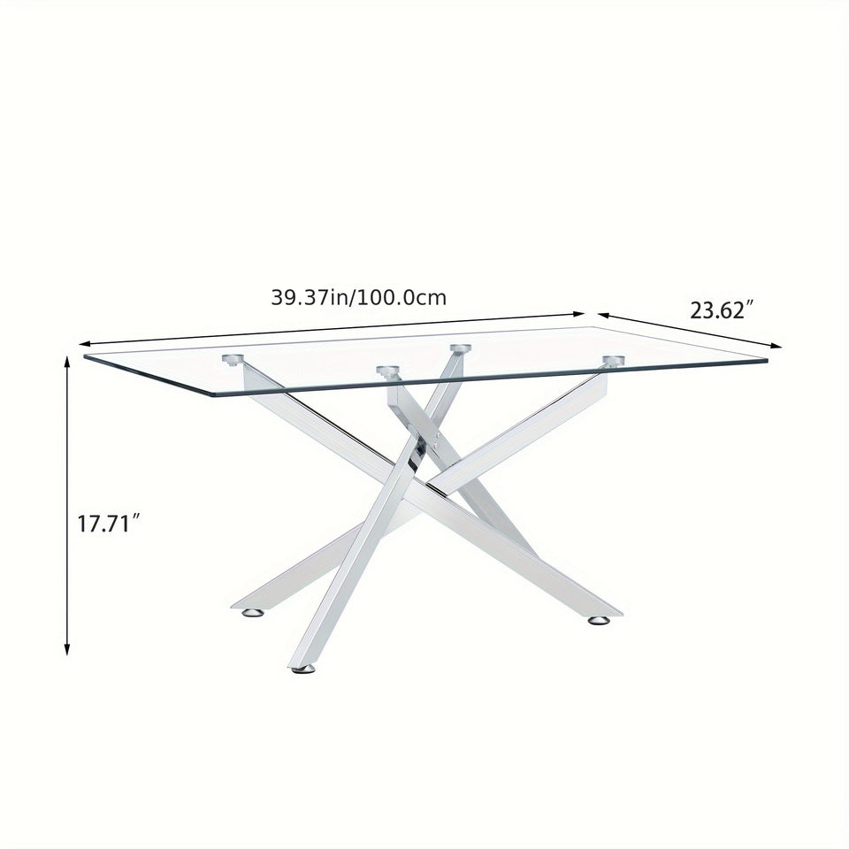 GSSDEE Rectangular Clear Tempered Glass Coffee Table, Stylish Design with Silver Chrome Plated Metal Legs, Coffee Table for Living Room