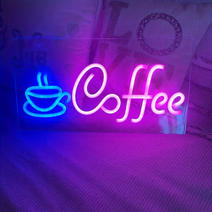 1pc Coffee Neon Sign, Cafe Shop LED Neon Lights USB Powered Wall Decor Cafe Restaurant Shop Window Business Hours Sign, For Cafe, Man Cave, Bar, Home, Kitchen, Living Room, Valentine's Day, Thanksgiving, Wedding, Christmas, H