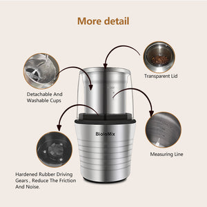 Dry and wet dual-cup coffee grinder