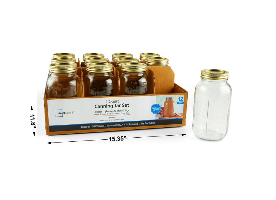 Large 32 Oz Mason Jars 12Pk, Regular Mouth Quart Canning Jars and Lids, Bulk Glass Jars for Canning Whole Fruits, Jarring Tomatoes, Pantry Organization, Home Décor