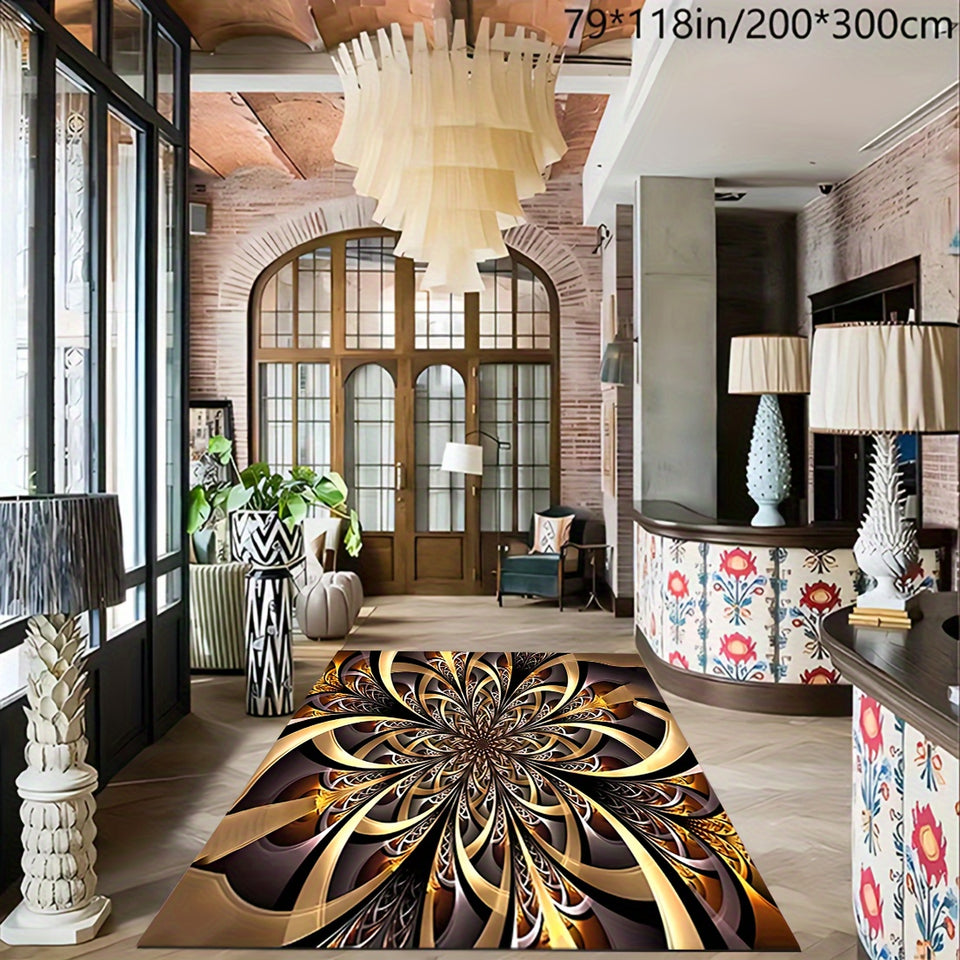 1pc Black Golden Large Flower High-end Rug Large Flower Pattern Retro Texture Premium Home Style Floor Mat Non-slip Kitchen Mat, Hotel Coffee Shop Bar Living Room Bedroom Decorative Rug, Waterproof Comfortable Mat