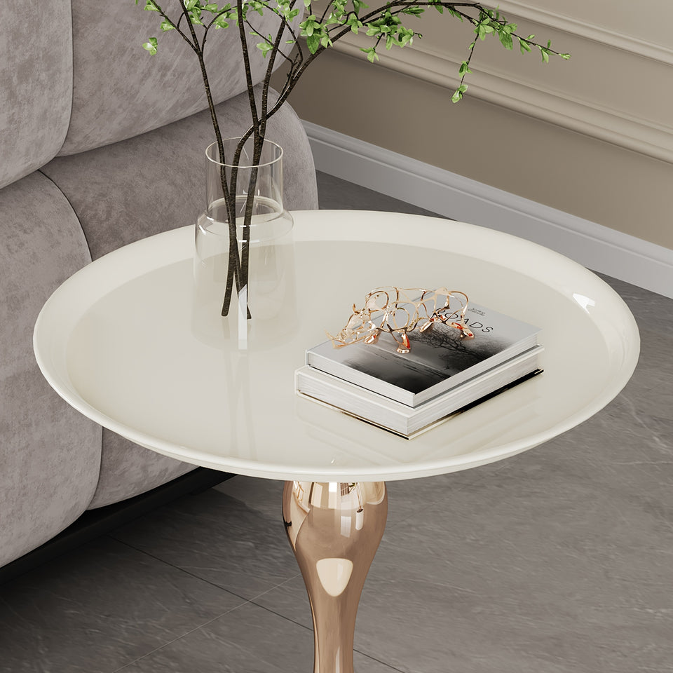 Round Small Metal Side Table, Mid Century End Table, Vintage Pedestal Accent Coffee Table for Small Spaces, Living Room, Bedroom Balcony and Office