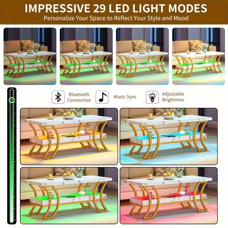 HOMIFLEX Coffee Table Modern Coffee Tables for Living Room White Marble Coffee Table Led Coffee Table with Storage 2-Tier Wood Center Table, Gold and White