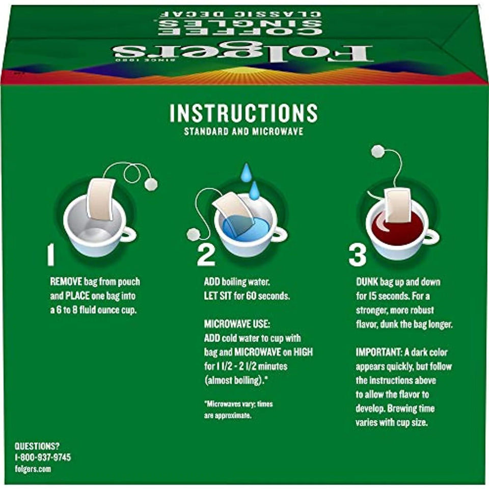 Coffee Singles Classic Decaf Medium Roast Coffee, 19 Single Serve Coffee Bags