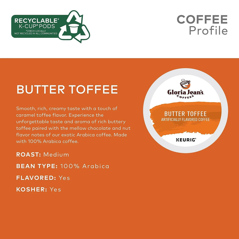 Gloria Jean'S Coffees Butter Toffee Coffee Keurig K-Cup Pods Medium Roast 24/Box 60051-012