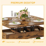 Sablyme Rustic Farmhouse Lift Top Coffee Table, 3-in-1 Multi-Function Center Table with Storage, Brown Hardwood - Ideal for Living Room, Adjustable Height for Comfortable Use