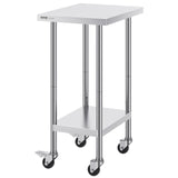 VEVOR Stainless Steel Work Table 24 X 18 X 38 Inch, With 4 Wheels, 3 Adjustable Height Levels, Heavy Duty Food Prep Worktable For Commercial Kitchen Restaurant, Silver