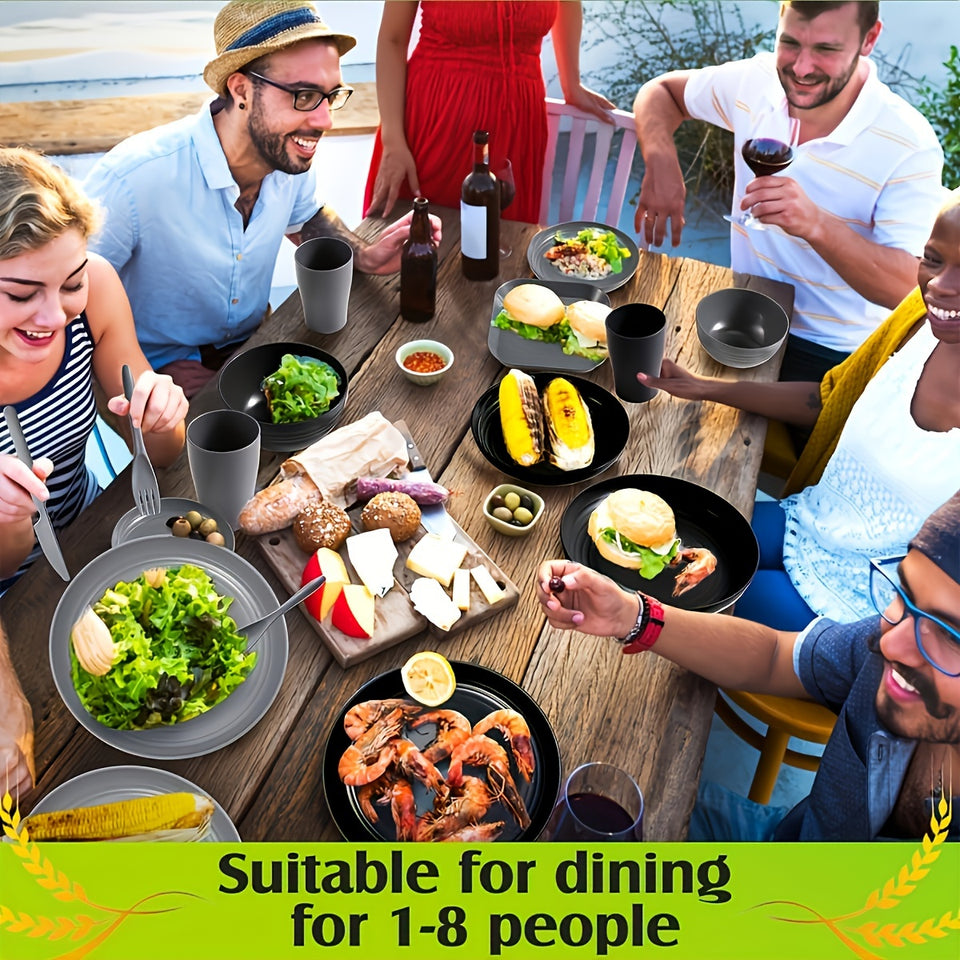 64pcs Sustainable Wheat Straw Dinnerware Set - Unbreakable, Reusable Tableware with Plates, Bowls, Mugs & Cutlery for Home and Restaurant Use