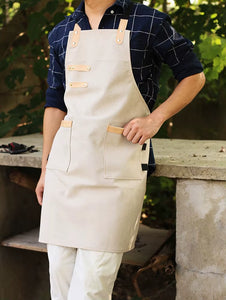 Kitchen Apron Heavy Duty Canvas Barber Work Aprons Unisex Cross Straps Adjustable Salon Hairdresser Bib PU Leather Apron for Men