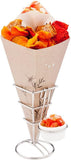 Cone Tek 15 Inch French Fry Cones 100 Recyclable Food Cones - Built-In Sauce Cup Grease-Resistant Lining White Paper Snack Cones for Appetizers and Charcuterie