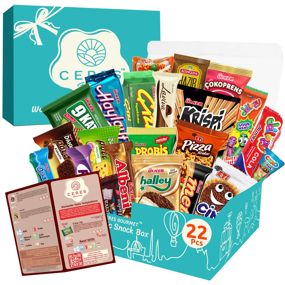 International Exotic Snack Box Variety Pack, 22 Count Premium Foreign Rare Snack Food Gifts with Suprise Item for Fun, Mystery Box of Snacks, European Snacks for Adults and Kids