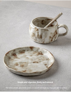 Handmade Stoneware Coffee Coffee Cup, Dish And Spoon Suit Household