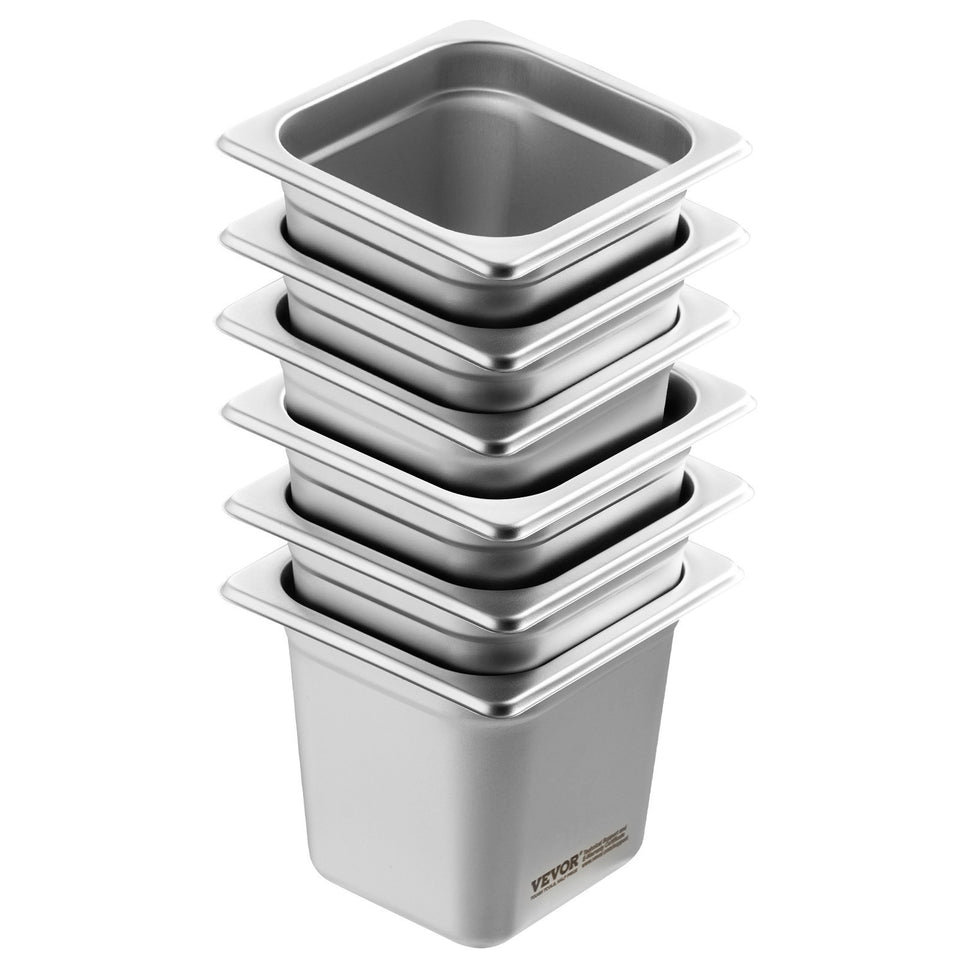 6 Pack Hotel Pans, Size Anti-Jam Steam Pan, 0.8mm Thick Stainless Steel Restaurant Steam Table Pan, 6-Inch Deep Commercial Table Pan, Catering Storage Food Pan, For Industrial & Scientific
