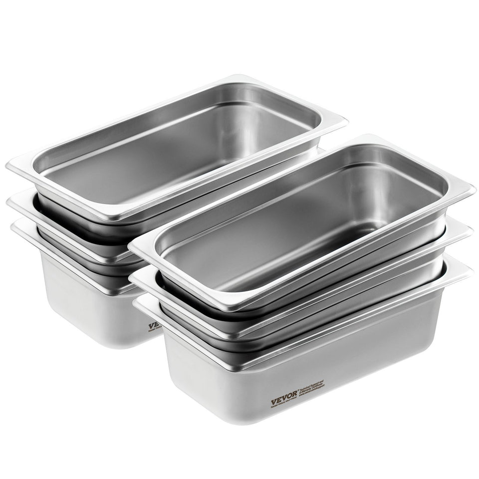 VEVOR 6 Pack Hotel Pans,  Anti-Jam Steam Pan, 0.8mm Thick Stainless Steel Restaurant Steam Table Pan, 4Inch Deep Commercial Table Pan, Catering Storage Food Pan, For Industrial & Scientific