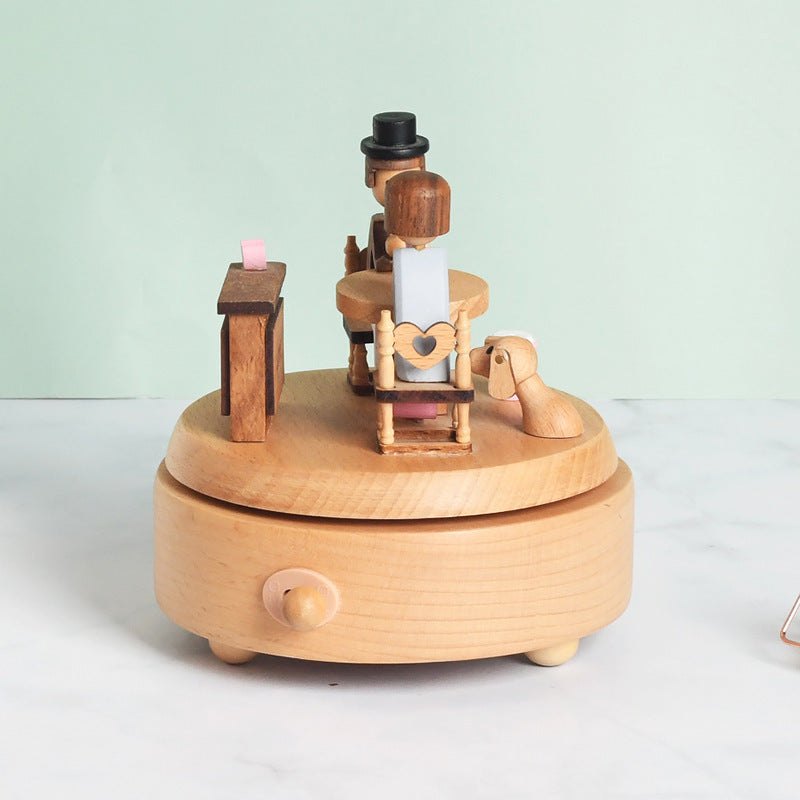 Afternoon Coffee Shop Couple Tanabata Home Decoration Wooden Music Box