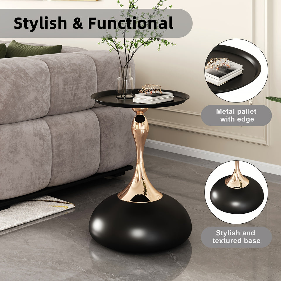 Round Small Metal Side Table, Mid Century End Table, Vintage Pedestal Accent Coffee Table for Small Spaces, Living Room, Bedroom Balcony and Office