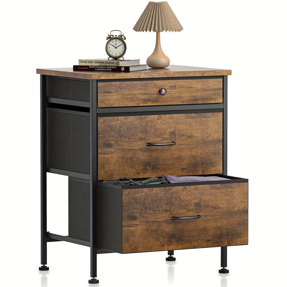 Bedside Table with 4 Drawers Small Storage Cabinet Suitable for Bedroom, Living Room, Coffee Table Side Table Retro Brown Bedside Table