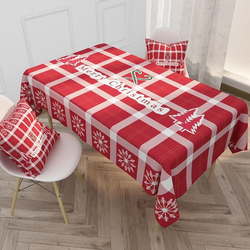 Nordic Red Christmas  Waterproof Cotton And Linen Coffee Table Tablecloth