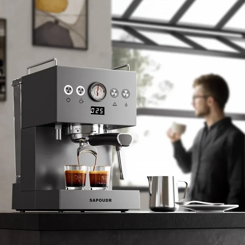 Small Commercial Coffee Machine Simple Control Panel Italian Semi-Automatic Coffee Machine Can Make Milk Foam Latte Americano